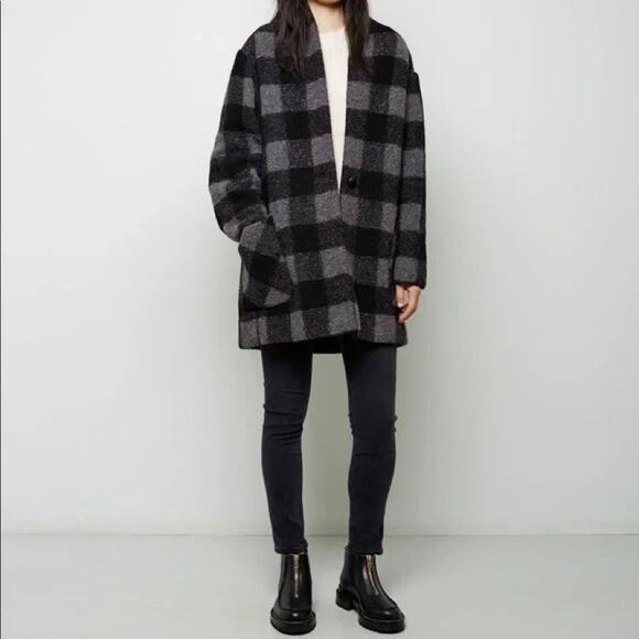 Isabel Marant Étoile Gabrie Plaid Check Coat in Anthracite